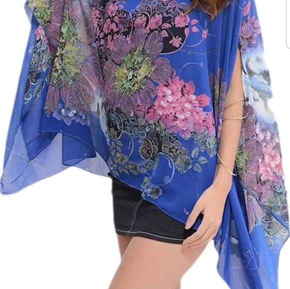 Kimono Sleeve Sheer Top Flowers - Picture 3 of 7